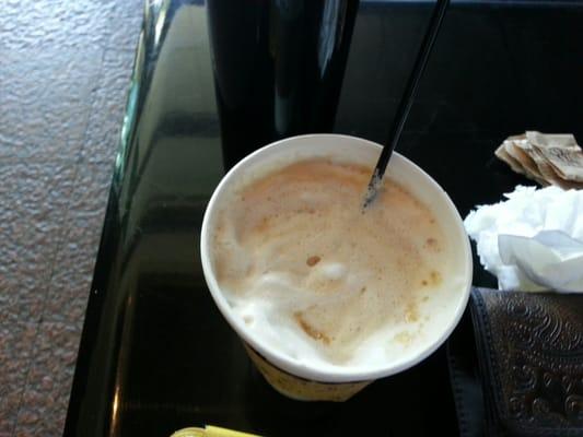 Perfect foamy treat. Almond Roca Latte prepared with 2% milk.