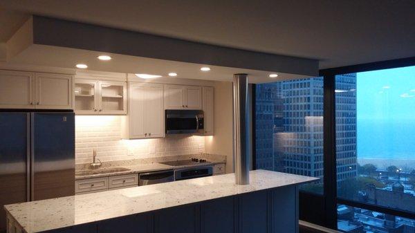 These under-cabinet lights brightened the countertop areas while sustaining a sophisticated atmosphere in the kitchen.