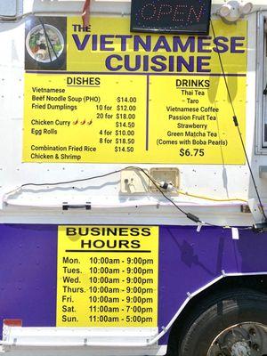 Menu and hours