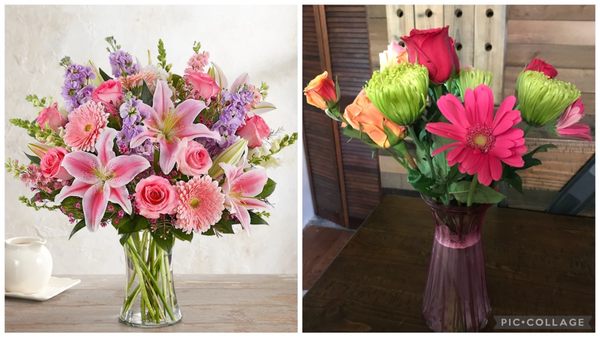 The bouquet I ordered (left) vs what they delivered (right)