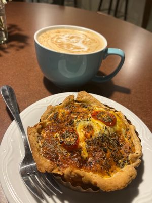 Quiche and a mocha latte