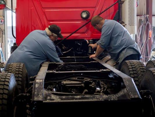 Truck Mechanics hard at work at Robertson Truck Sales!