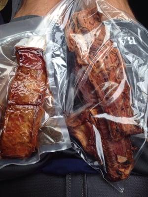 Smoked salmon fillet on left, smoked "salmon scraps" on right. Delicious.