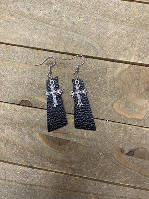 Faux Leather Cross Earrings