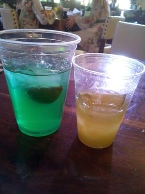 Some green cocktail drink that was awesome (left), and "Gettin Lucky" (right)