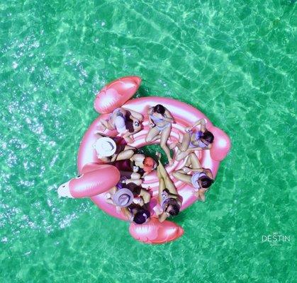 Pink floatie party at Crab Island