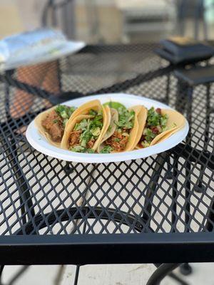 From left to right: Lengua, carnitas, carnitas, pastor