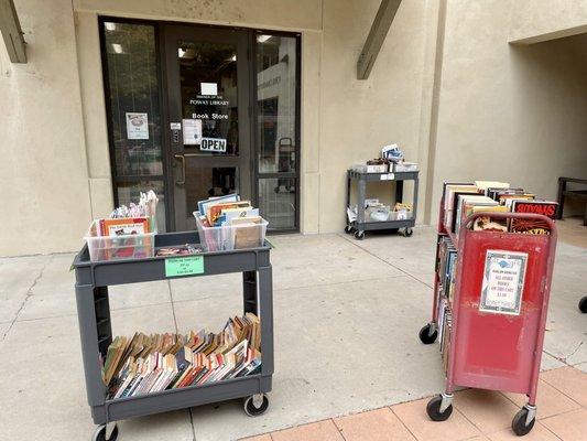 Outside: lots of book carts out this day despite the overcast weather