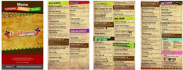 Menu for Mexican restaurant