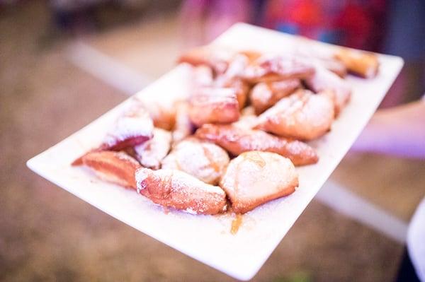 Late night snack of beignets with caramel sauce