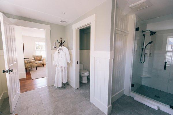 Every guest bathroom is different but all feature spa showers, heated floors and other special touches.