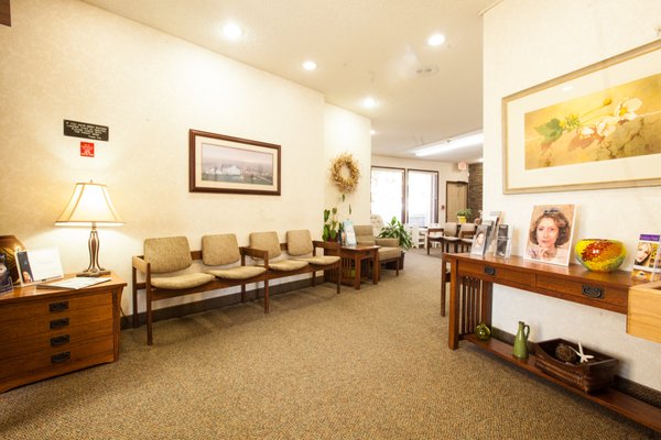 Stay relaxed before your skin care appointment in our cozy waiting room.