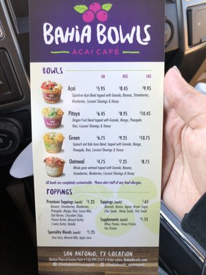 Menu (Bowls and Toppings)