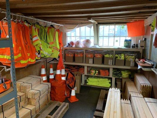 Wood stakes, Vests, Hard Hats, and more safety equipment