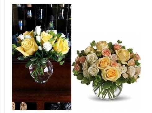 Right pic is the standard pic from their website...left is the "Deluxe" I paid for. NOPE. And I only see 2 colors of roses...