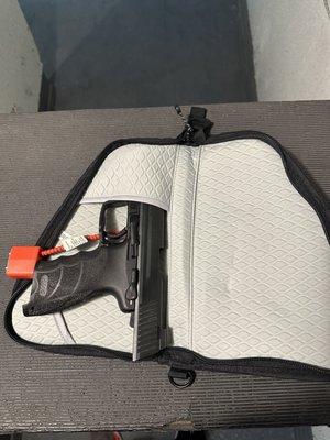 My HK 45 Cal pistol at Stuyvesant Gun Range. Safety protocol slide open pistol facing downrange no magazine installed in pistol.