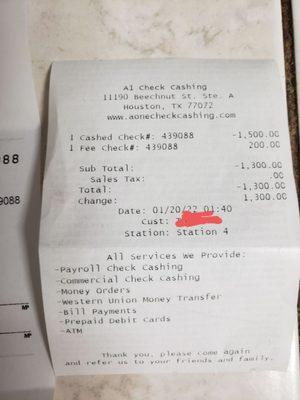 This is a reciept shown they charged $200 fee and blamed on the Amegy bank