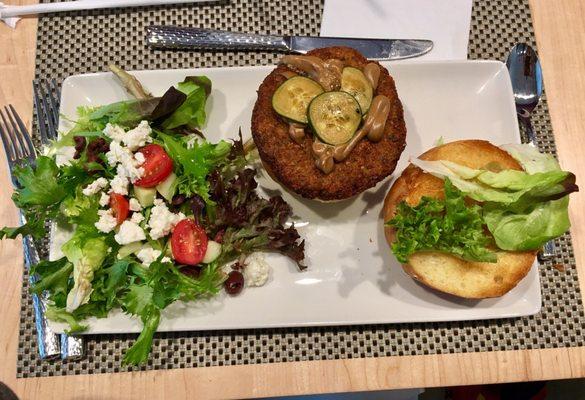 Edamame burger w/ green salad.