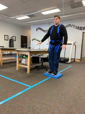 A vestibular patient working on balance.