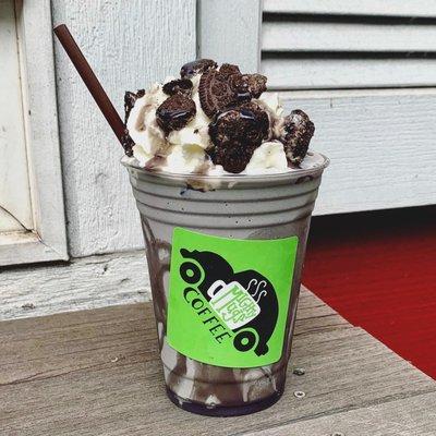 Try to Charcoal Oreo Mocha with marshmallow sauce added! Try it blended, iced or hot today!