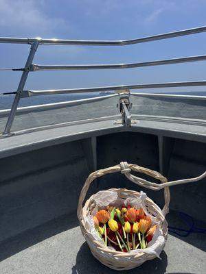 Basket with ashes before we placed them in the water