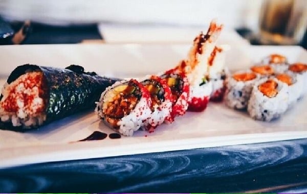 Spicy Tuna Hand Roll, Shrimp Tempura Roll, and Spicy Salmon Roll!