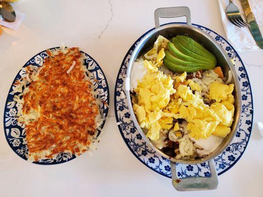 Skillet with side of hash browns