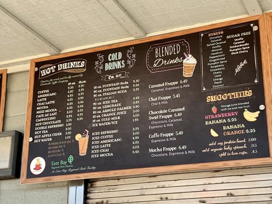 Menu as of August 2022