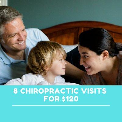 We are offering a great deal for your body care! For $120 get up to 8 chiropractic visits per month. Call today (336) 299-3230