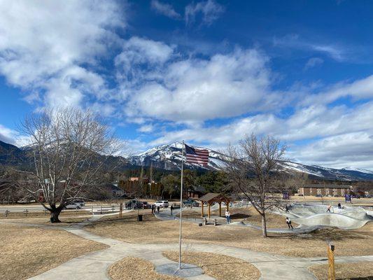 The view from the play structure at the Park in downtown Hamilton, MT.