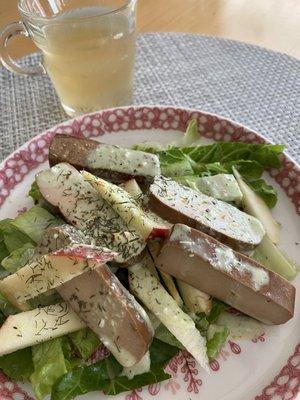 Strips of apples, dried bean curds, and Roman Lettuce 2nd dish again, cause can't get enough of the 滷大黑干 ( dried bean curds)