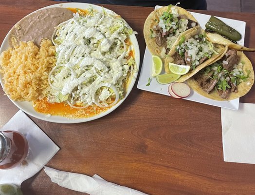 Steak tacos and enchiladas.