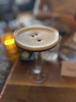 Espresso Martini lyre's zero proof white cane, espresso, strawberries