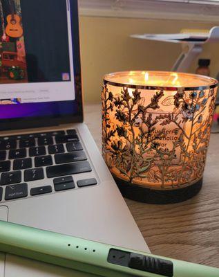 Blueberry Marshmallow Bar candle in one of their candle holders. So lovely!