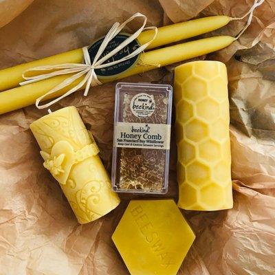 Beeswax candles, bar, honeycomb