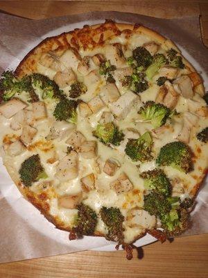 Chicken & Broccoli alfredo pizza- my daughters favorite pizza of all time. She's ordered it 3 times in our 10 day trip.