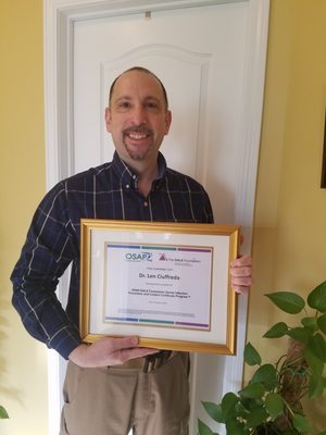 Dr. Len Ciuffreda recently earned his certificate for completion of the OSAP-DALE Foundation DENTAL INFECTION PREVENTION AND CONTROL PROGRAM