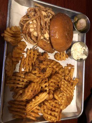 Crispy Chicken sandwich with waffle fries