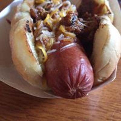 A mouth's eye view of our delicious Coney Dog