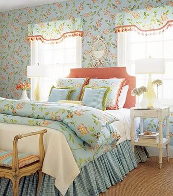 Valances with bead trim Thibaut wallpaper & Custom Bedding