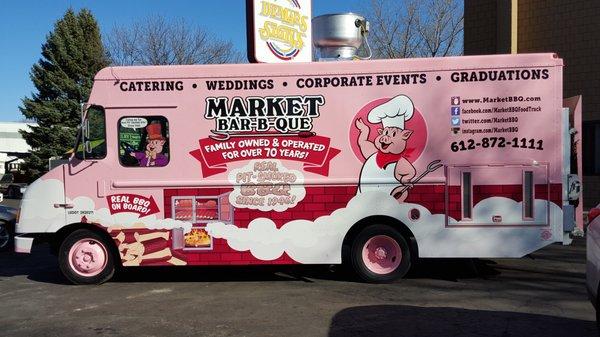 Market BBQ full color food truck digitally printed vehicle wrap.