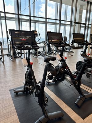 Peloton bikes in fitness room