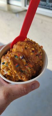 Peanut butter cookie dough ice cream-  definitely get it and add some toppings