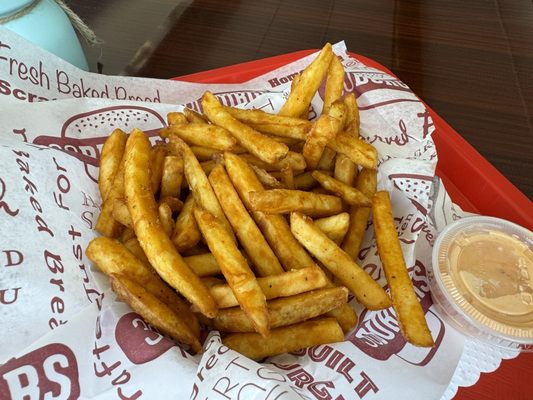 Seasoned fries, definitely get. Not very spicy but the chipotle sauce with it was outstanding