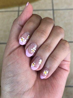 Purple French tips with daisies