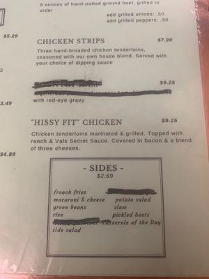 Sides menu