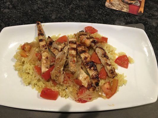 Chicken scampi over rice pilaf