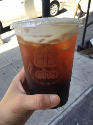 Passionfruit black tea with boba