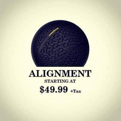 Wheel alignments using top of the line equipment starting at $49.99 for most cars.