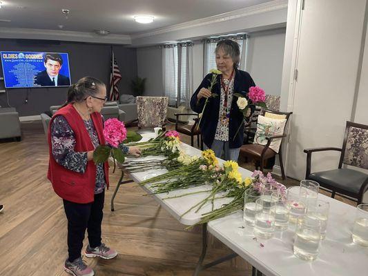 The residents get flowers very consistently that Jewel Osco donates.